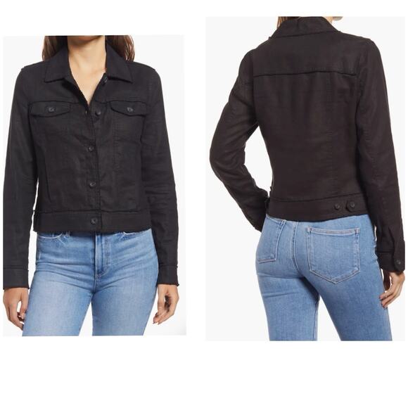 Tommy Bahama Black Linen Cropped Jacket Frayed Hem Button Front XS - Picture 4 of 8